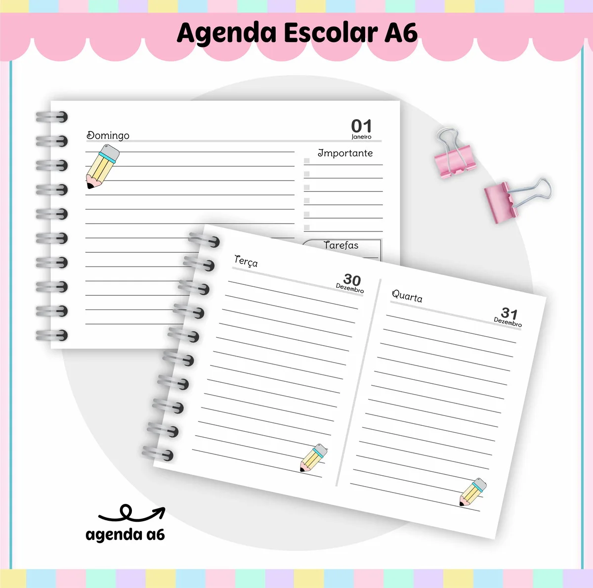 Agenda Escolar A6 Digital para Imprimir e Personalizar 2 Agenda Escolar A6 Digital para Imprimir e Personalizar - Imagem 2