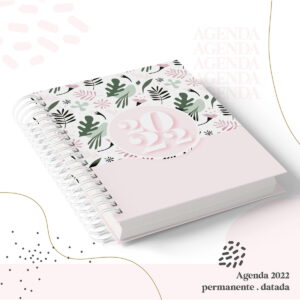Agenda Digital para Imprimir e Personalizar em PDF 11 Agenda 2022 com capa rosa e padrão floral, encadernação em espiral branca.