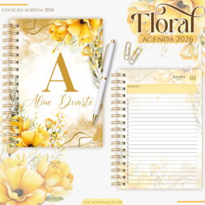 Agenda Feminina Floral 2026 Kit Digital para Imprimir 12 agenda feminina floral amarelo 2026 arquivo digital