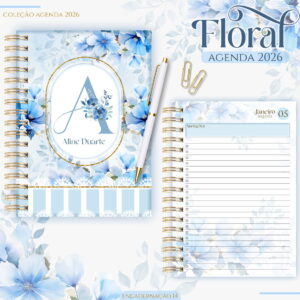 agenda feminina floral azul 2026 arquivo digital