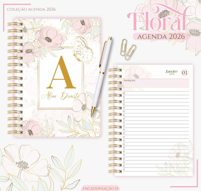 Kit Agenda Floral 2026 Digital para Personalizar 41 agenda feminina floral delicado 2026 arquivo digital