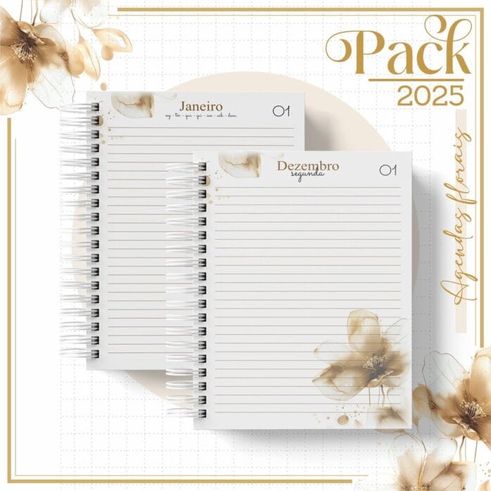 Agenda Feminina Floral Gold 2025