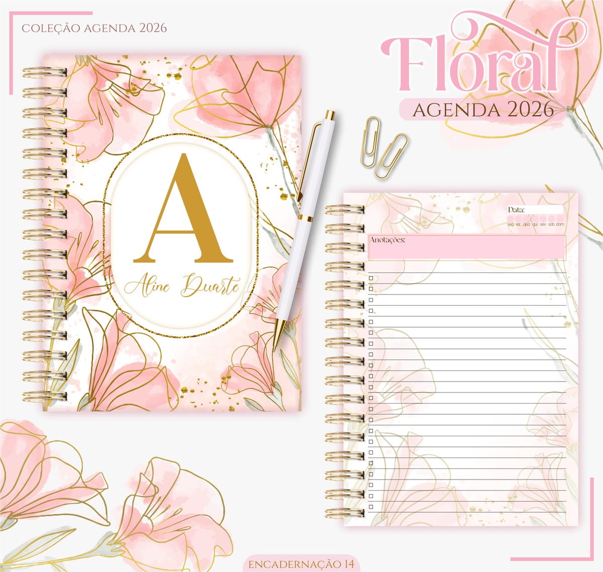 Agenda Feminina Floral 2026 Kit Digital para Personalizar 2 Agenda Feminina Floral 2026 Kit Digital para Personalizar - Imagem 2