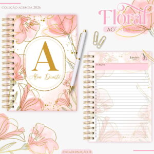 Agenda Feminina Floral 2026 Kit Digital para Personalizar 5 agenda feminina floral gold flower 2026 arquivo digital