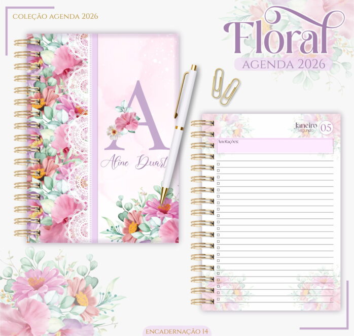 Agenda Feminina Floral Lilás 2026 Kit Digital para Impressão 39 agenda feminina floral lilas 2026 arquivo digital