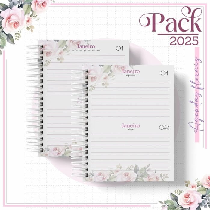 Agenda Feminina Floral Minimalista 2025