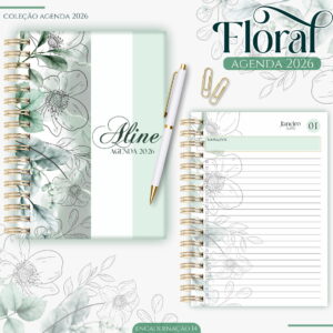 Agenda Feminina Floral 2026 Kit Digital para Imprimir 12 agenda feminina floral verde 2026 arquivo digital