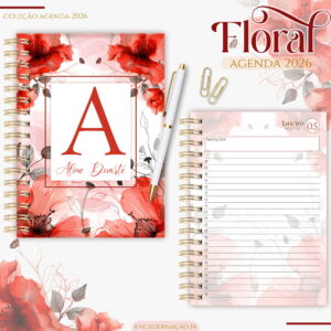Agenda Feminina Floral Vermelho 2026 em Arquivo Digital 9 agenda feminina floral vermelho 2026 arquivo digital