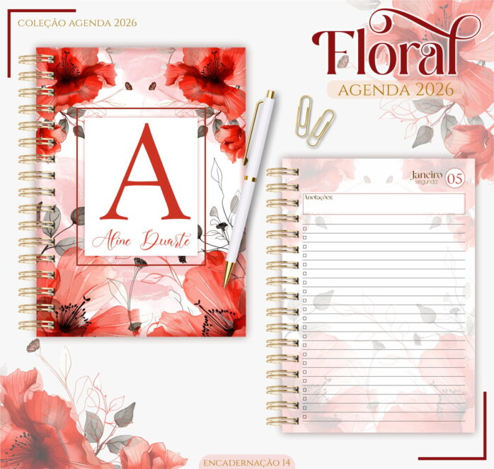 Agenda Feminina Floral Vermelho 2026 em Arquivo Digital 40 agenda feminina floral vermelho 2026 arquivo digital
