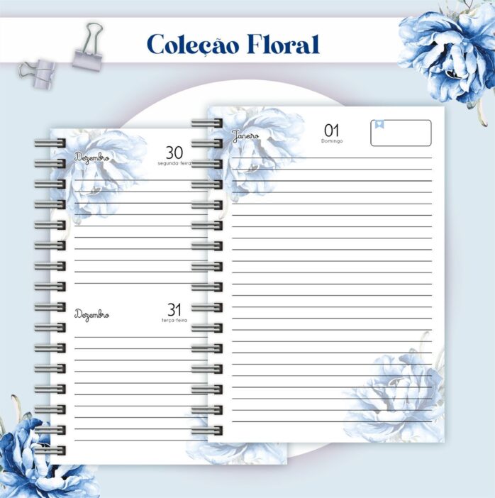 Agenda Floral Azul Datada 2023