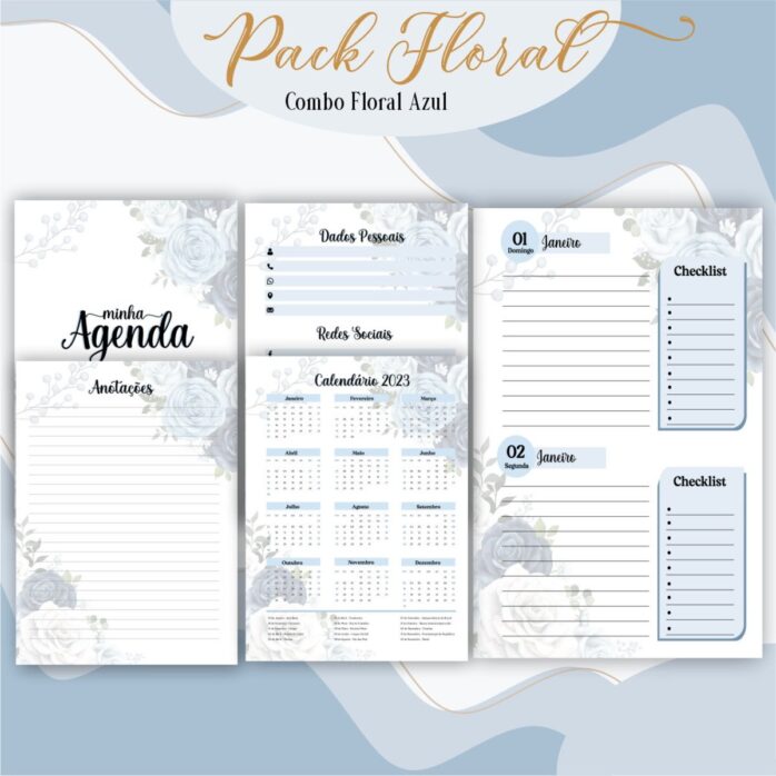 Agenda Floral Azul Escuro