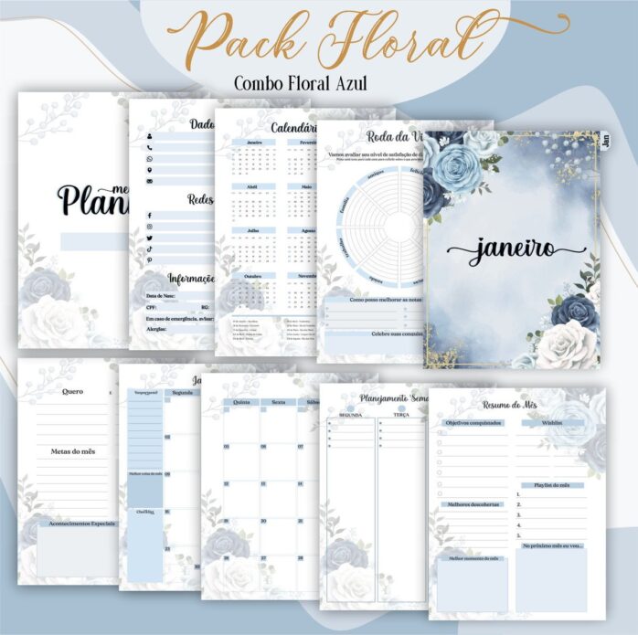 Agenda Floral Azul Escuro