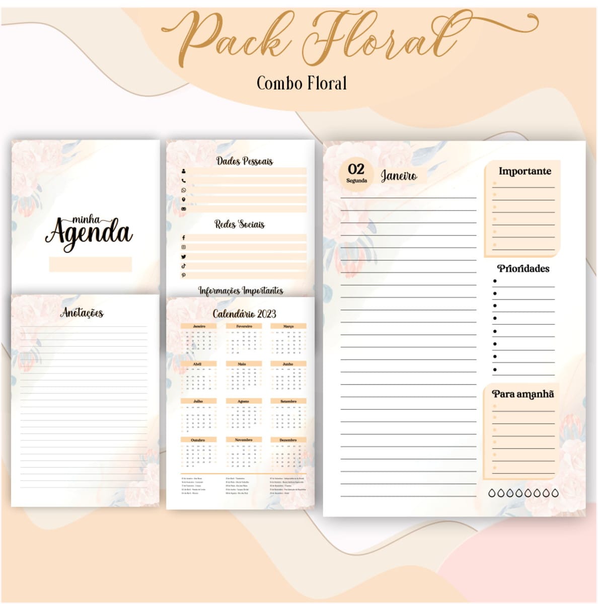 Agenda Floral Salmão Digital Personalizável para Sublimação 2 Agenda Floral Salmão Digital Personalizável para Sublimação - Imagem 2