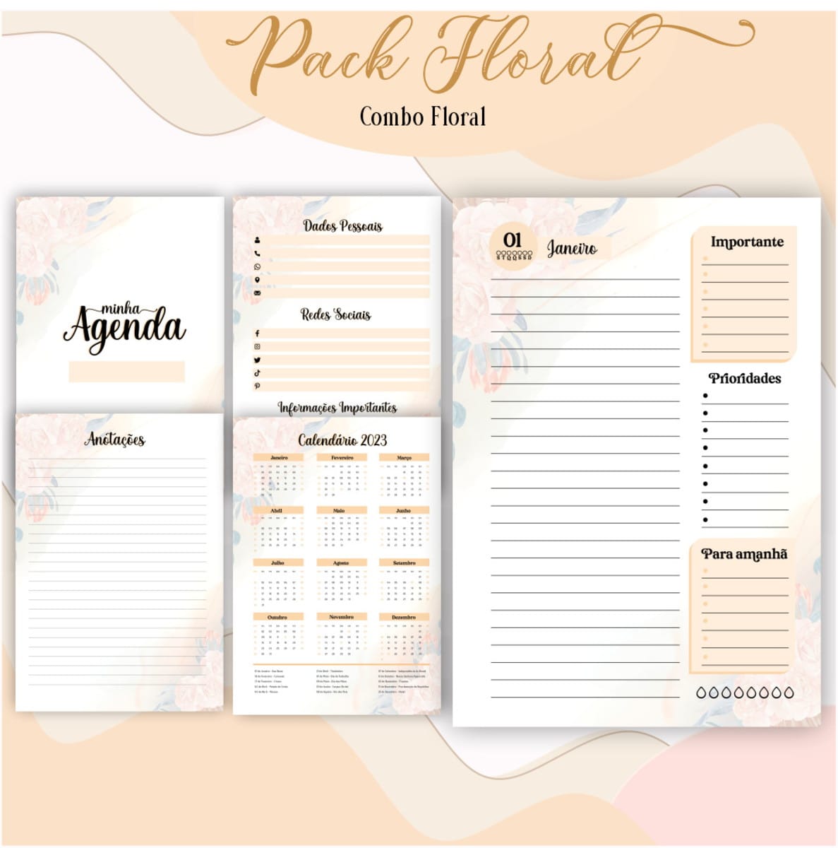 Agenda Floral Salmão Digital Personalizável para Sublimação 3 Agenda Floral Salmão Digital Personalizável para Sublimação - Imagem 3