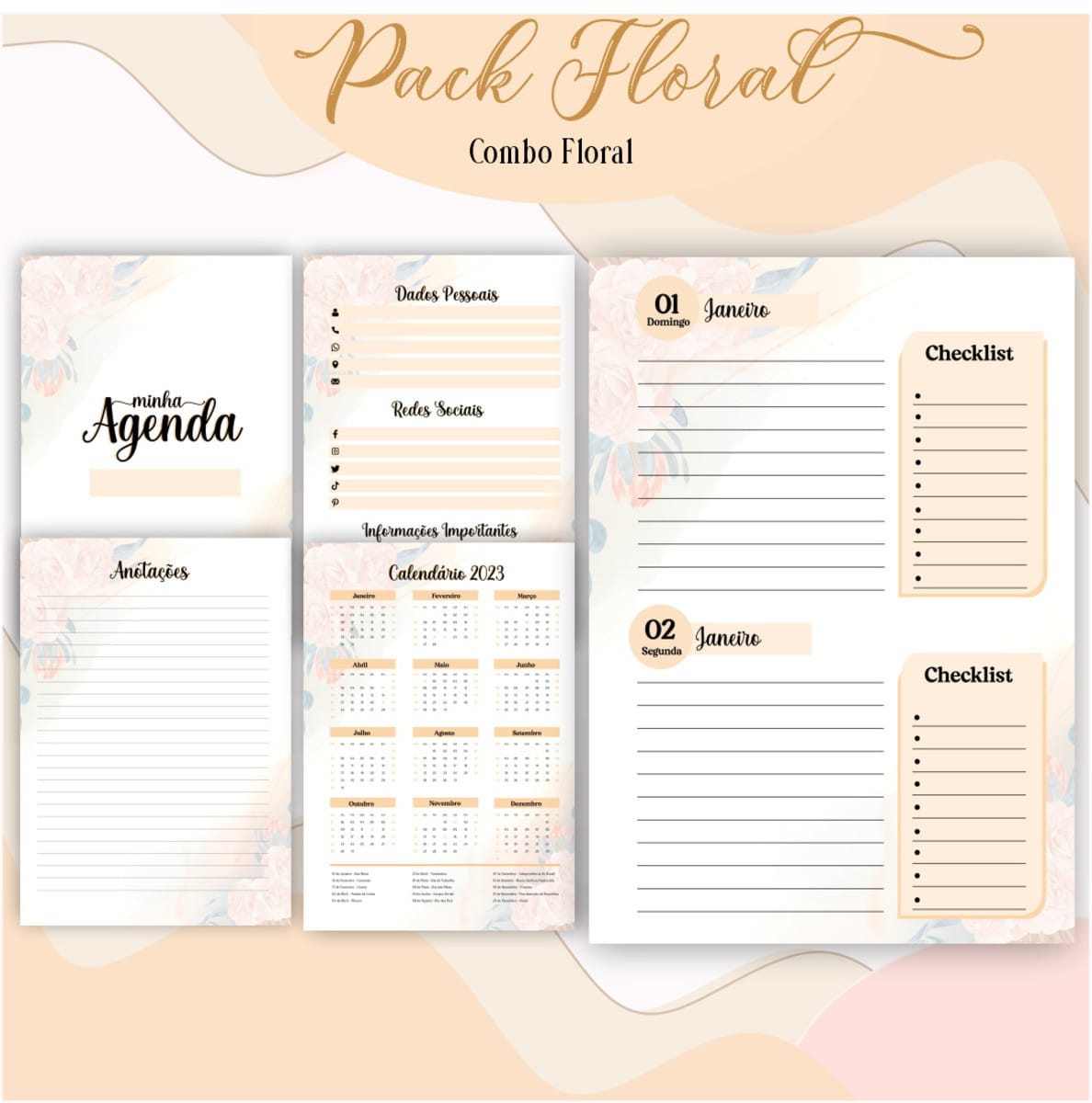 Agenda Floral Salmão Digital Personalizável para Sublimação 4 Agenda Floral Salmão Digital Personalizável para Sublimação - Imagem 4