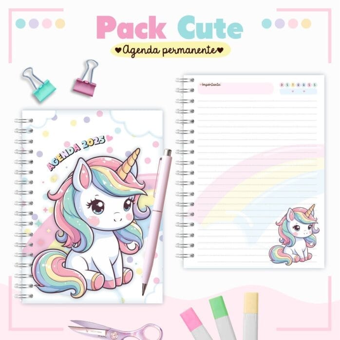 Agenda Infantil Permanente Unicórnio Cute