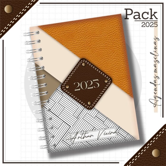 Agenda Masculina Couro Laranja 2025