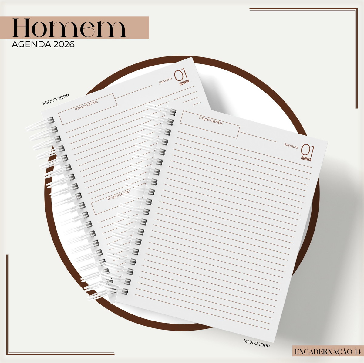 Kit Agenda Masculina 2026 em Couro 2 Kit Agenda Masculina 2026 em Couro - Imagem 2