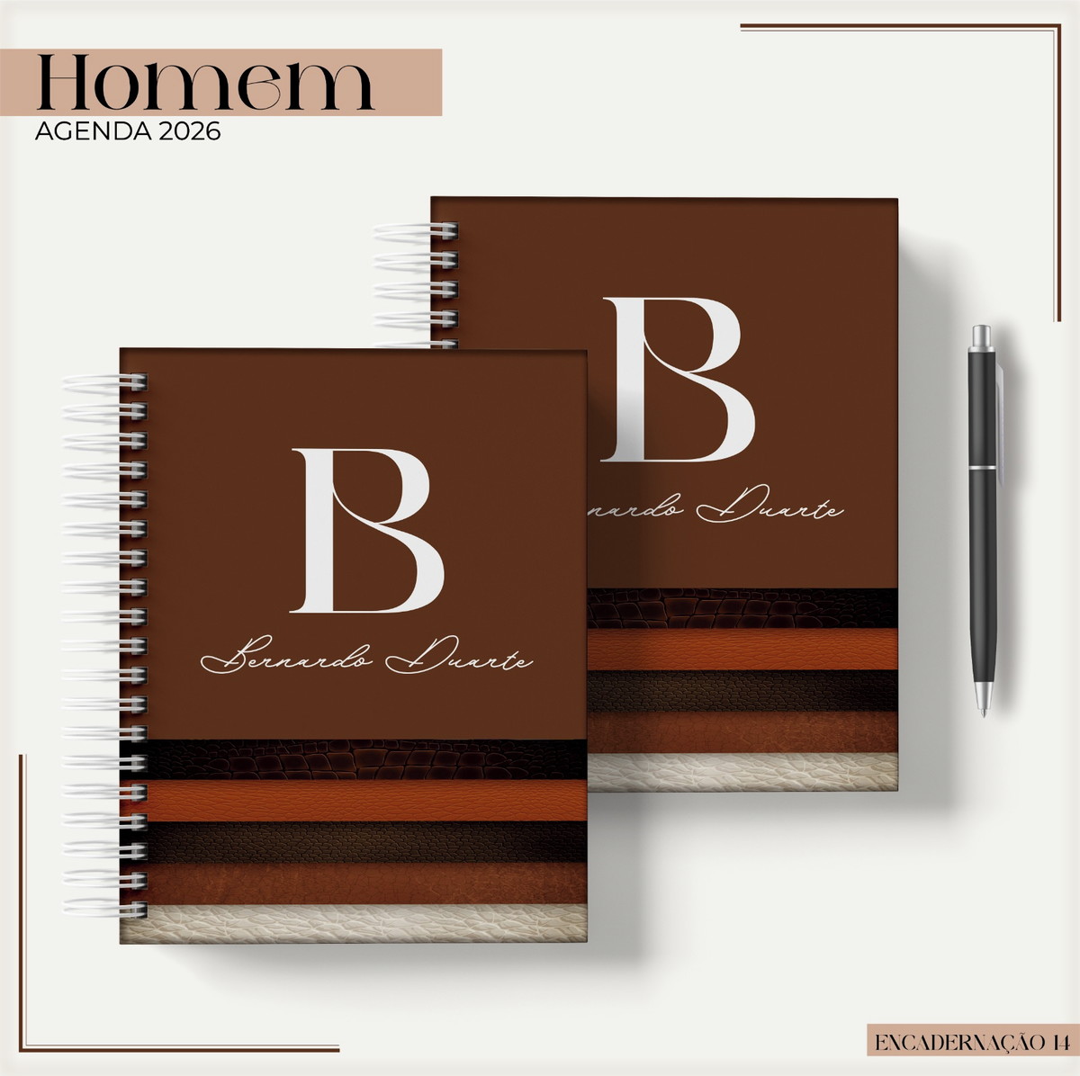 Kit Agenda Masculina 2026 em Couro 1 Kit Agenda Masculina 2026 em Couro