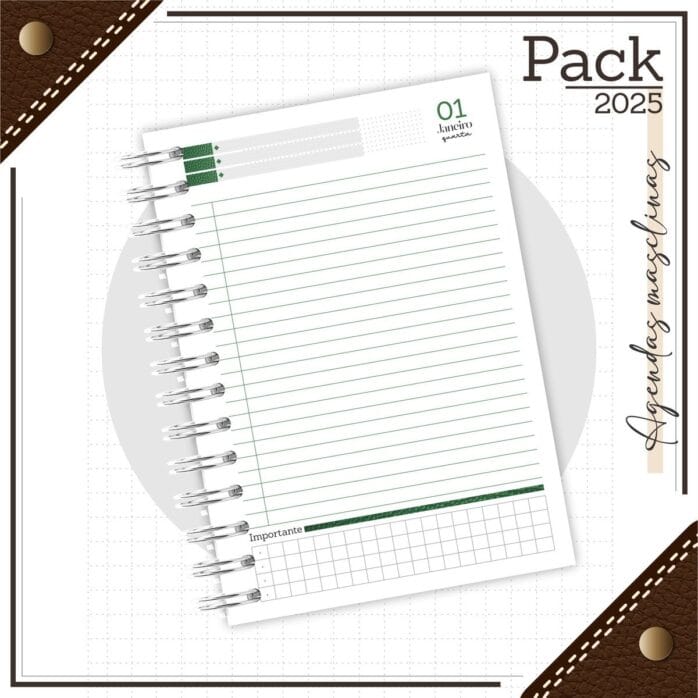 Agenda Masculina Couro Verde 2025