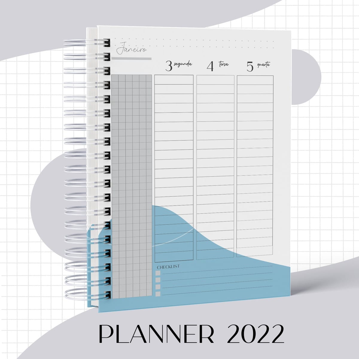 Agenda Masculina Enfermagem 2022 Personalizável 4 Planner digital aberto com layout semanal de janeiro, exibindo dias 3, 4, 5 e checklist.
