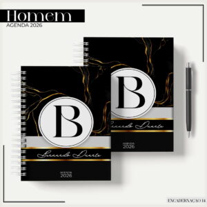 Agenda Masculina 2026 Digital Gold Black Personalizável 14 agenda masculina gold black 2026 arquivo digital