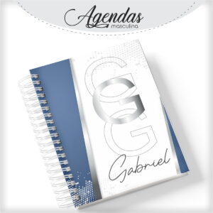 Agenda Masculina Cinza Personalizável Arquivo Digital Canva 11 agenda masculina iniciais cinza arquivo digital