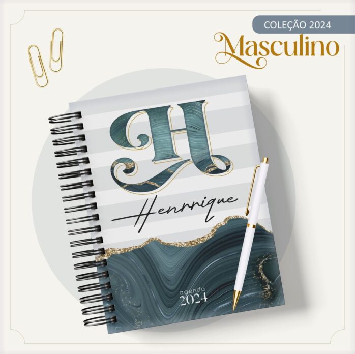 Agenda Masculina Mármore Azul e Listra