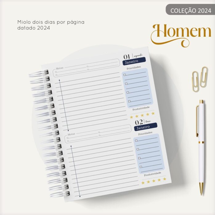Agenda Masculina Quadrinho Azul e Branco
