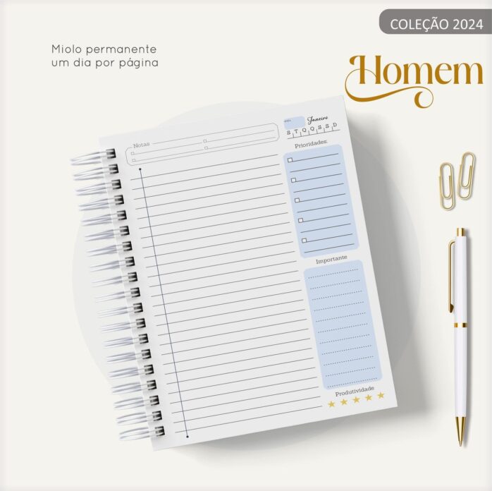 Agenda Masculina Quadrinho Azul e Branco