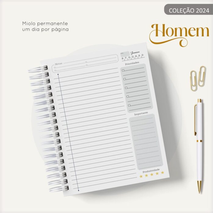 Agenda Masculina Quadrinho Preto