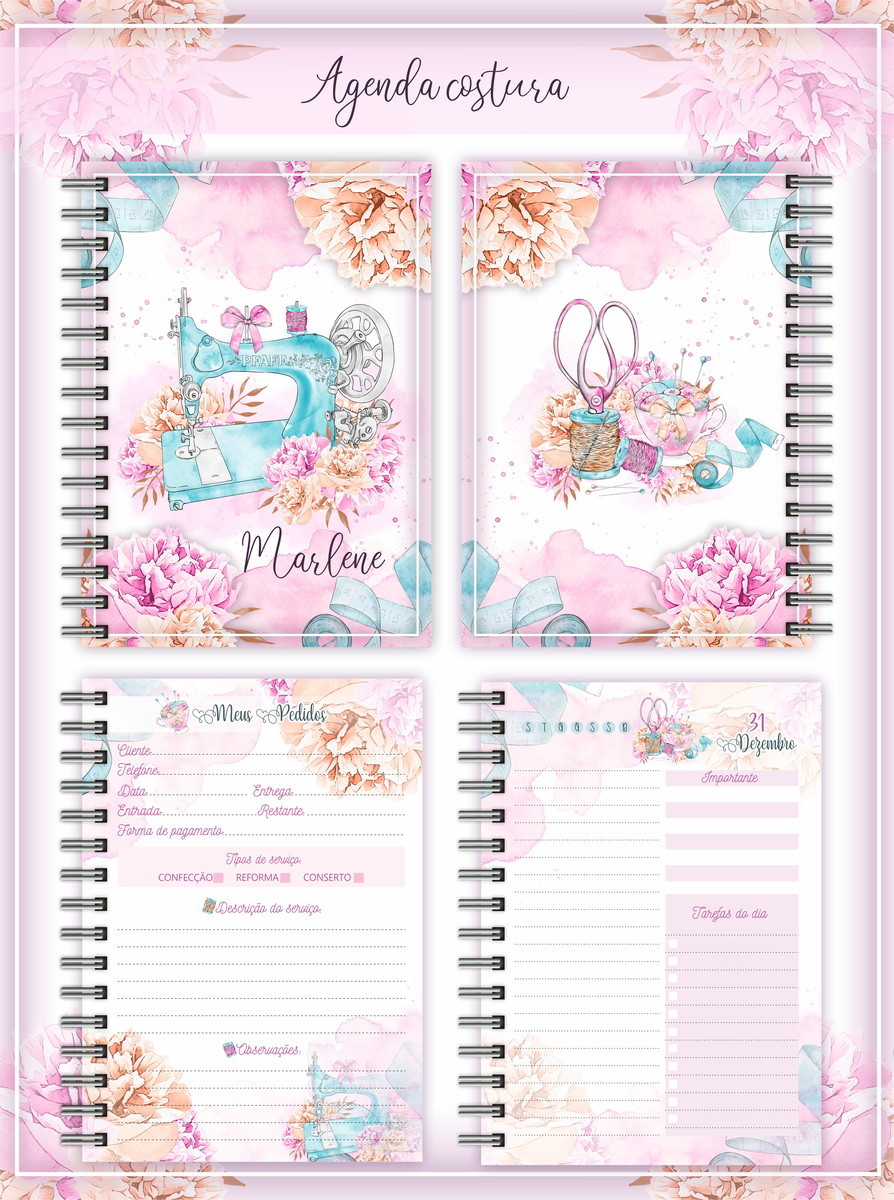 Agenda Permanente Costura Floral Digital para Ateliê 1 Agenda Permanente Costura Floral Digital para Ateliê