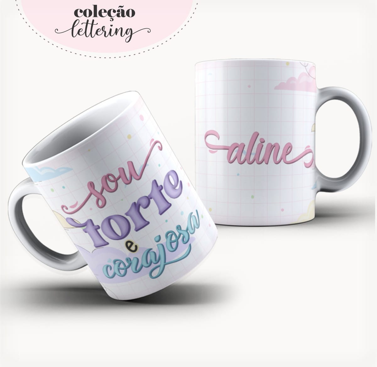 Kit Digital Agenda Feminina Personalizada para Criar e Vender 4 Arte digital para canecas com frases motivacionais e nome personalizado.