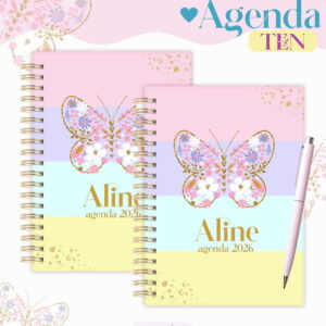 Agenda Teen Borboleta Candy 2026 Digital Personalizável