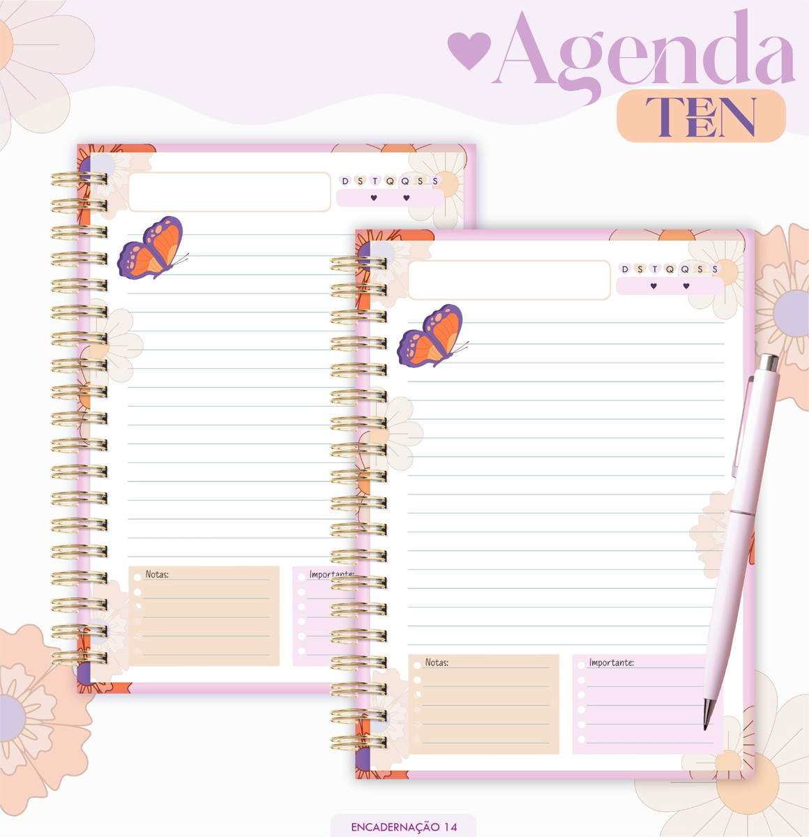 Agenda 2026 Borboleta Laranja e Rosa Kit Digital 2 Agenda 2026 Borboleta Laranja e Rosa Kit Digital - Imagem 2