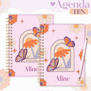 Agenda 2026 Borboleta Laranja e Rosa Kit Digital 10 agenda teen borboleta laranja e rosa 2026 arquivo digital 4