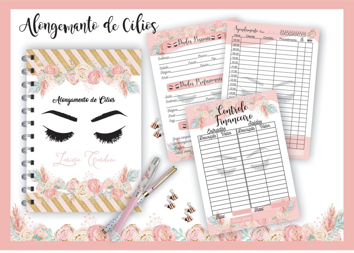 Agenda Digital Lash Designer com Design Floral 1 Agenda Digital Lash Designer com Design Floral