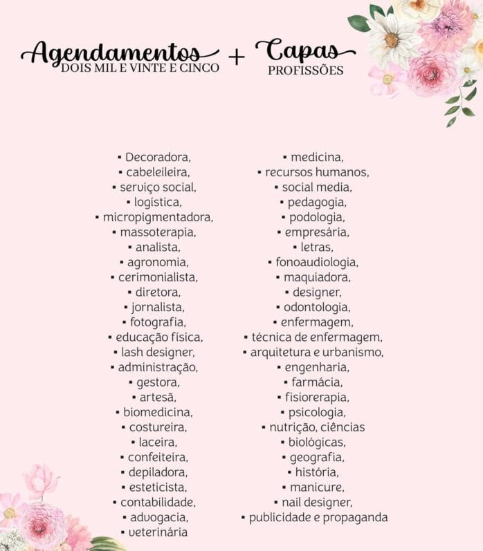 Agendamentos e Capas Profissões 2025