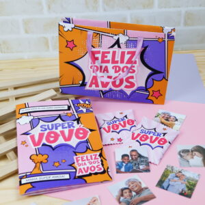 Kit de papelaria personalizada com tema de quadrinhos para o dia dos avós