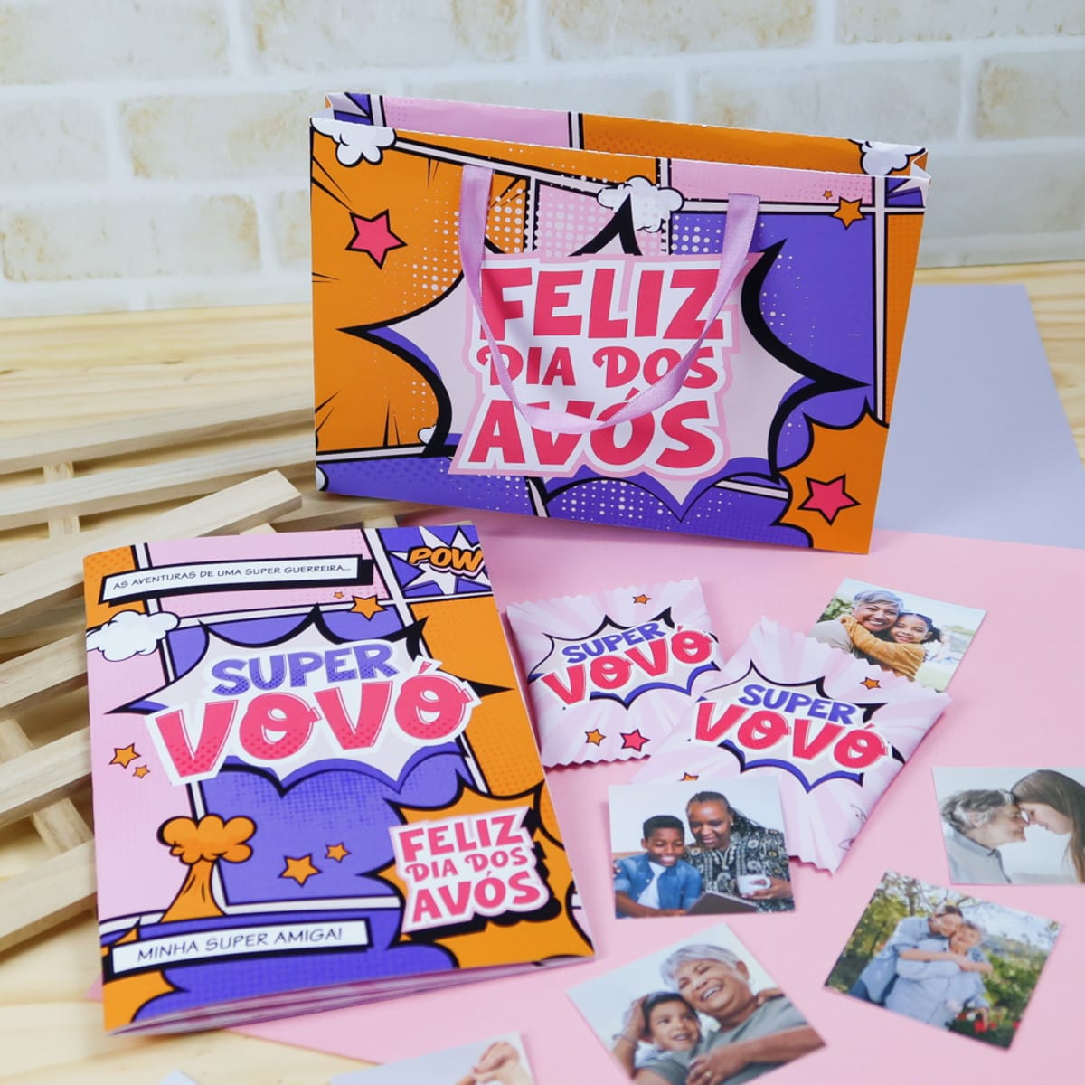 Álbum de Figurinhas Super Vovó Digital para o Dia dos Avós 1 Kit de papelaria personalizada com tema de quadrinhos para o dia dos avós