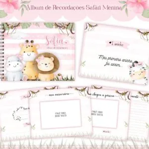 Álbum do Bebê Safari Menina 8 Álbum do Bebê Safari Menina