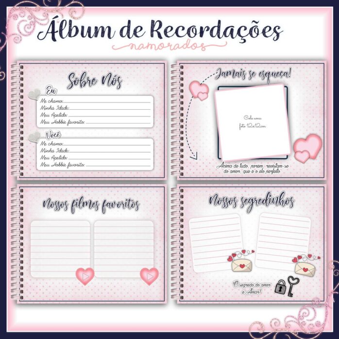 Álbum e Diário Dia dos Namorados Rosa e Azul -Arq.Digital