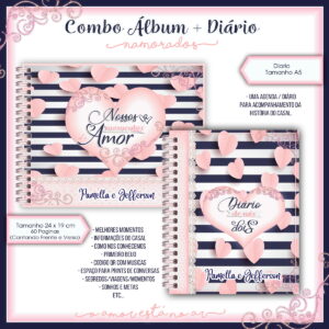 Álbum e Diário Dia dos Namorados Rosa e Azul -Arq.Digital