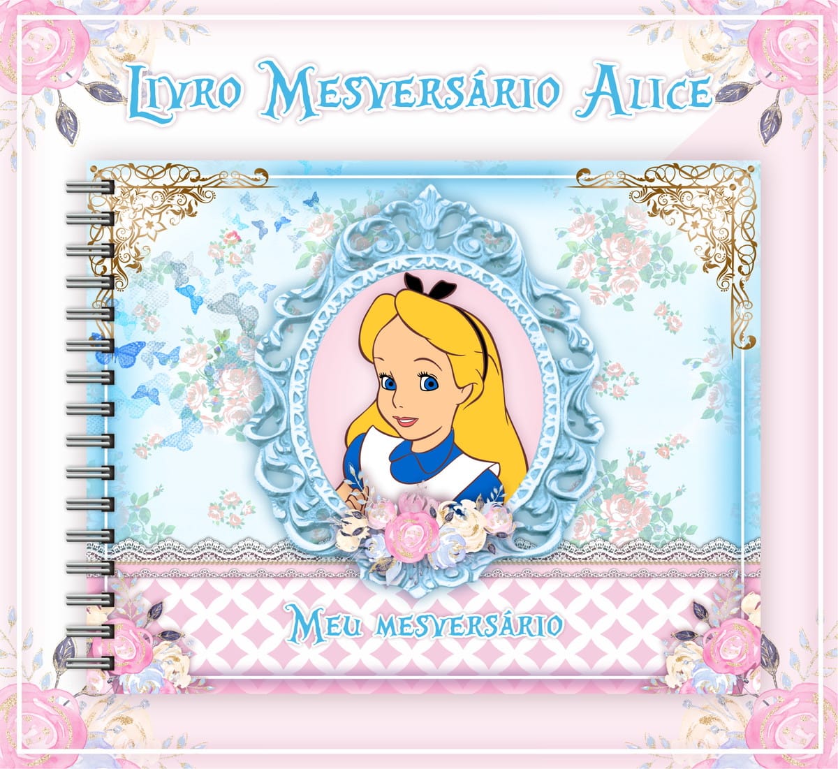 Álbum Mesversário Alice Digital para Imprimir em Casa 2 Álbum Mesversário Alice Digital para Imprimir em Casa