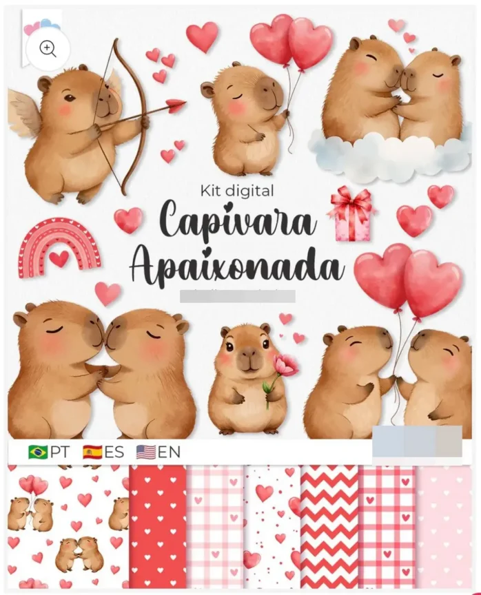 Amor de Capivara - Kit Digital para Dia dos Namorados PNG