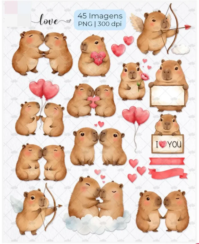 Amor de Capivara - Kit Digital para Dia dos Namorados PNG