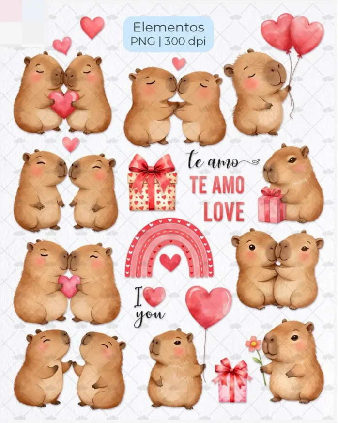 Amor de Capivara - Kit Digital para Dia dos Namorados PNG