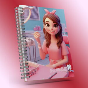 Capas de Agenda para Dentista em PNG e Corel 8 Ilustração digital de dentista sorridente em consultório, segurando ferramenta dental.