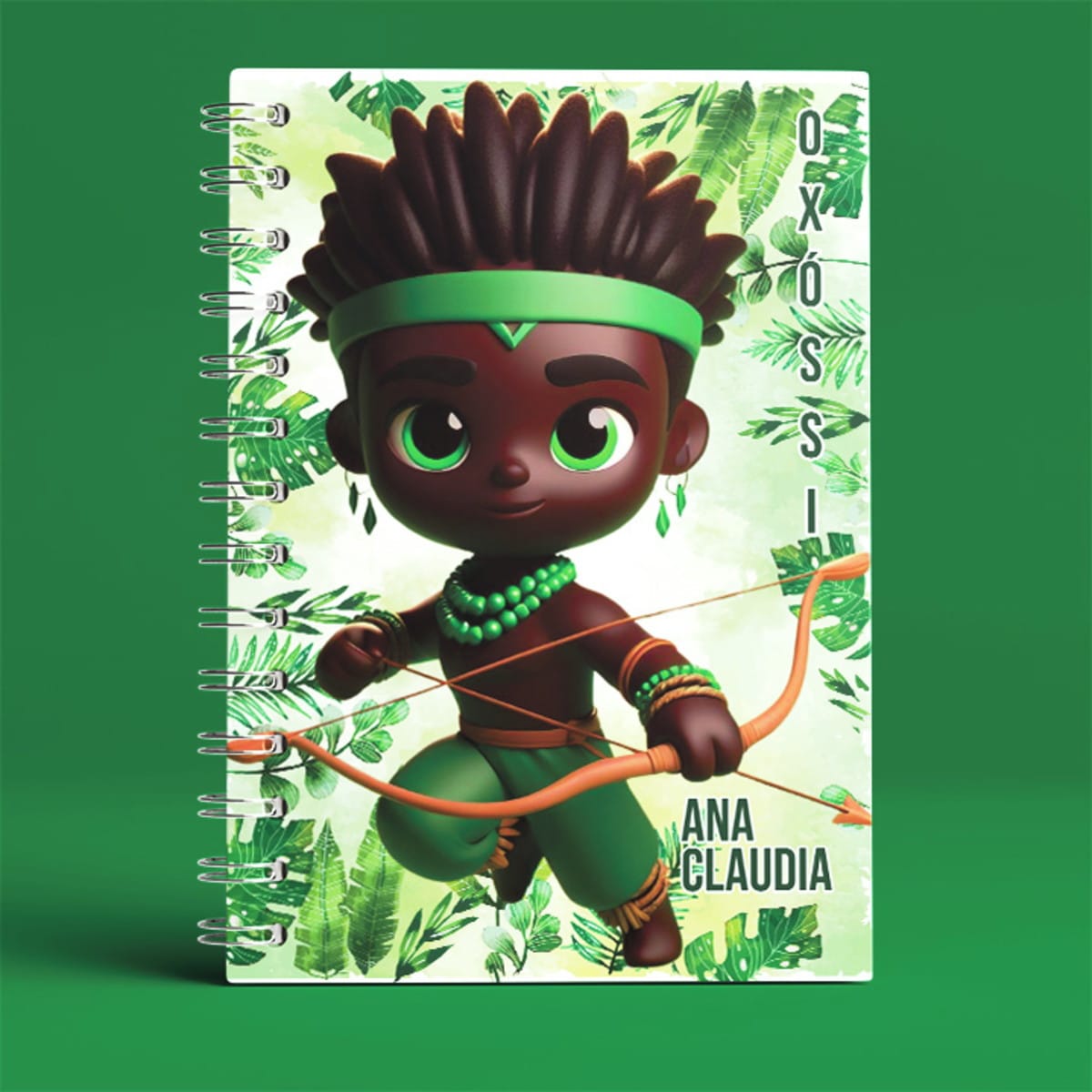 Arquivo Capas de Agenda Orixás em PNG e Corel 4 Caderno espiral com ilustração digital de personagem estilo chibi segurando um arco e flecha.