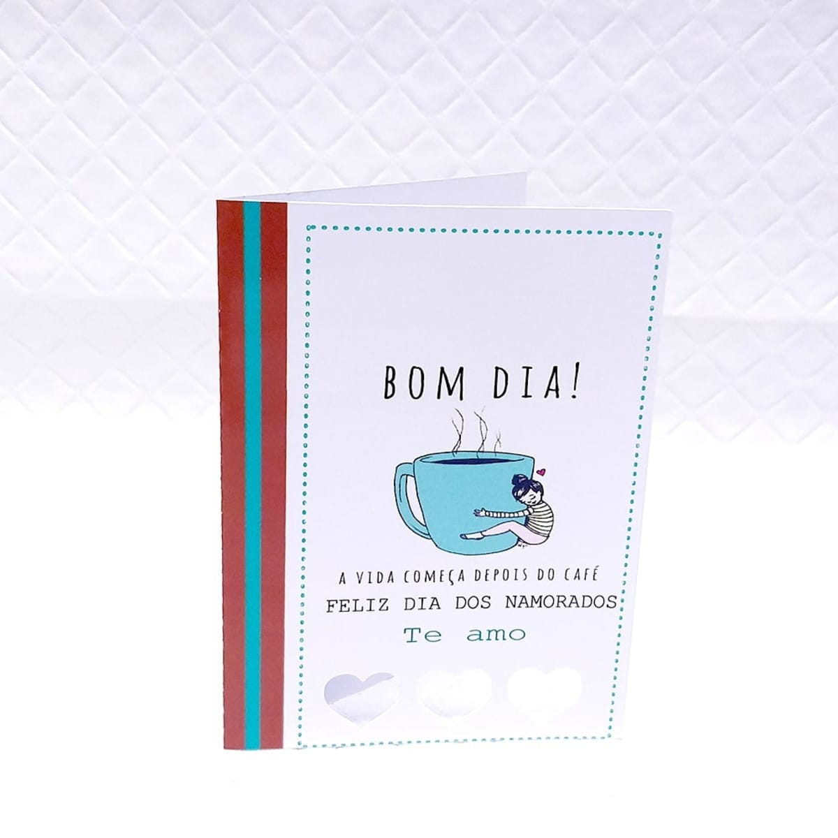 Arquivo de Corte Café da Manhã Digital para Lembrancinhas 2 Cartão impresso com ilustração de xícara de café e texto romântico.